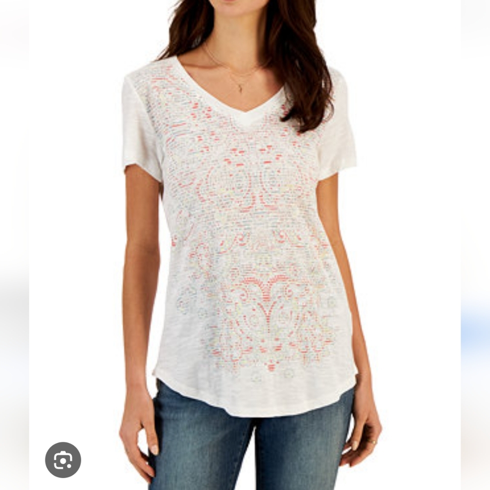 Style & Co Bandana Spring T-Shirt Women's 3X White Boho Retro 90s Y2K Minimalist
